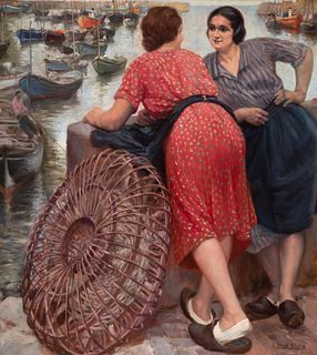 IGNACIO DÍAZ OLANO (Vitoria, 1860 - 1936).
"Las langosteras", ca.1925.
Oil on canvas.