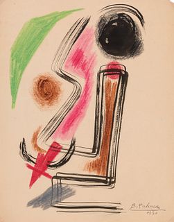 BENJAMÍN PALENCIA (Barrax, Albacete, 1894 - Madrid, 1980). 
"Face", 1930. 
Ink and colored pencils on paper.