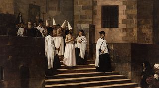 ENRIQUE MÉLIDA Y ALINARI (Madrid, 1838 - Paris, 1892) 
"Procession of penitents in Spain in the seventeenth century", c. 1889. 
Oil on canvas.