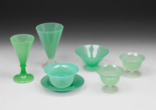 Steuben Misc Green Glass Lot 7 Pieces