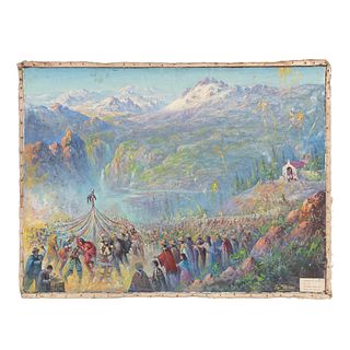 SALVADOR TARAZONA (España, 1876 - Venezuela, 1961) Atando al Judas en las estribaciones del Pico del Aguila. Óleo sobre tela.