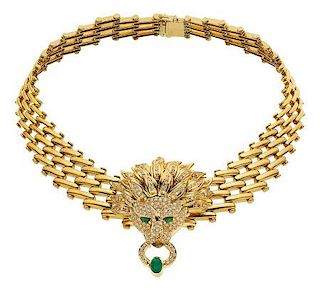 Diamond, Emerald, Gold Necklace