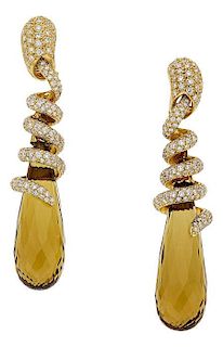 Citrine, Diamond, Gold Earrings
