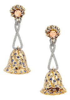 Multi-Stone, Diamond, Platinum, Gold Earrings
