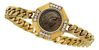 Diamond, Ancient Coin, Gold Bracelet, Bvlgari