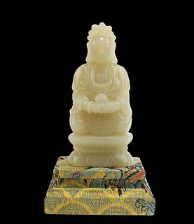 A Carved Jade Guanyin Statue