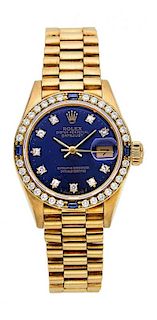 Rolex Lady's  Diamond, Sapphire, Gold President Watch