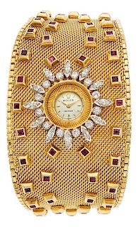 Retro Rolex Lady's Diamond, Ruby, Gold Bracelet Watch