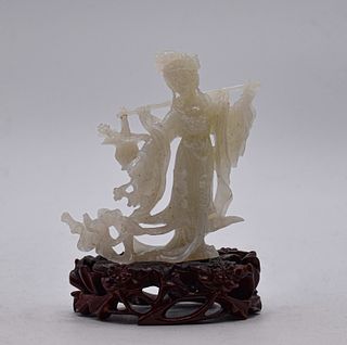 White Jade Hand Carved Statue - Early 20th Century