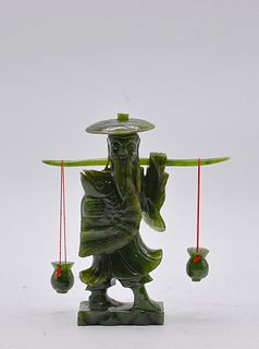 Hand Carved Jade "Man With Water Jugs"
