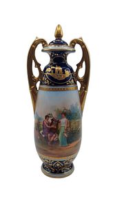 Royal Vienna Porcelain Lidded Pedestal Urn Vase