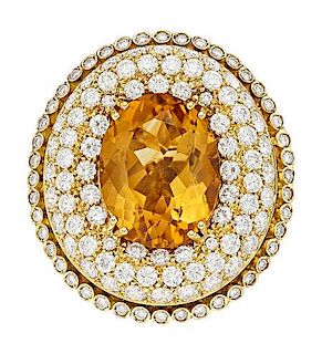 Citrine, Diamond, Sapphire, Gold Ring, Valente