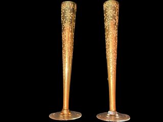 Pair of RansGil Crystal Bud Vases w/ 22k Gold Overlay