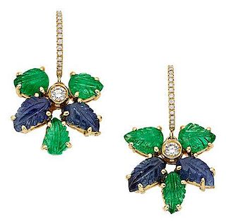 Emerald, Sapphire, Diamond, Gold Earrings, Piranesi