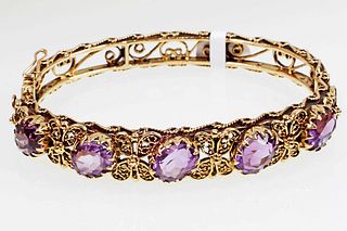 Ladies 14kt Yellow Gold and Amethyst Bracelet