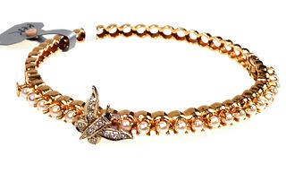 Ladies 14kt Yellow Gold and Pearl Bracelet