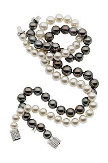 South Sea Cultured Pearl, Diamond, White Gold Necklaces, Mikimoto