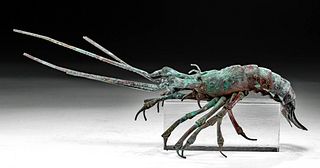 Signed Japanese Edo Copper Articulated Crayfish