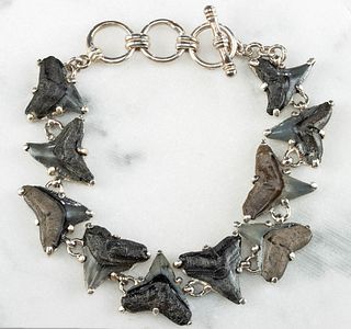 Fossilized Shark Tooth & Sterling Silver Bracelet