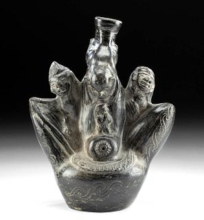 Inca Colonial Blackware Pottery Vessel w/ Monkey