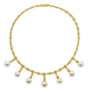 South Sea Cultured Pearl, Diamond, Gold Necklace