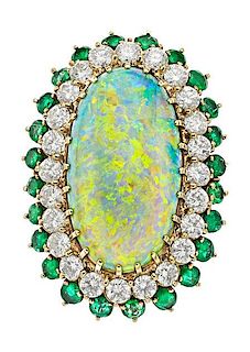 Opal, Diamond, Emerald, Gold Ring, Herbert Bushell & Co., English