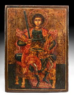 20th C. Russian Icon of Saint George w/ Sword & Bow
