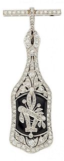 Art Deco Diamond, Black Onyx, Platinum Mourning Locket-Brooch