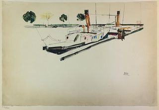 Egon Schiele (After) - Paddle-steamer at the Quay