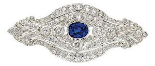 Art Deco Sapphire, Diamond, Platinum, Gold Brooch, J.E. Caldwell & Co.