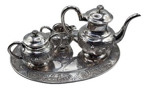 Chinese Tien Tsin Export Sterling Silver 4pc Tea Set