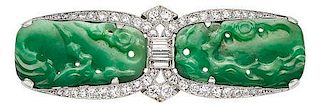 Art Deco Jadeite Jade, Diamond, Platinum Brooch