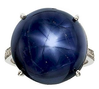 Burma Star Sapphire, Diamond, White Gold Ring