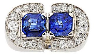 Art Deco Sapphire, Diamond, Platinum Ring, French