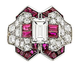Art Deco Diamond, Ruby, Platinum Ring, Oscar Heyman Bros.