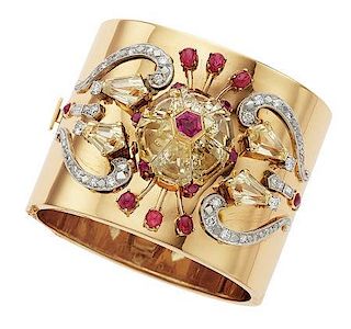 Retro Multi-Stone, Diamond, Gold Bracelet Watch