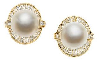 South Sea Cultured Pearl, Diamond, Gold Earrings, La Triomphe