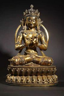 Qing: A Gilt Bronze Sakyamuni Buddha Statue