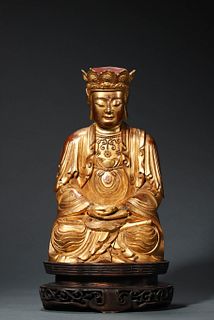 Ming Dynasty: A Gilt Wooden Seated Sakyamuni Buddha Statue