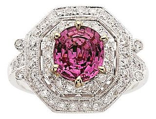Pink Sapphire, Diamond, White Gold Ring