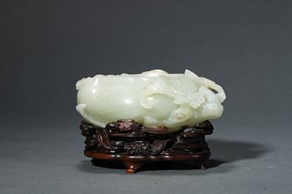 Qianlong Period: A Carved White Jade Ink Washer