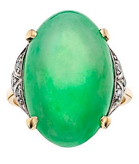 Jadeite Jade, Diamond, Gold Ring