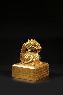 Ming Dynasty: A Gilt Bronze Dragon Seal