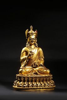 Qing: A Gilt Bronze Padmasambhava Statute 
