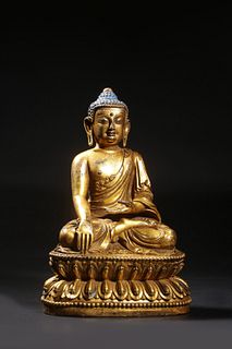 Qing: A Gilt Bronze Seated Sakyamuni Buddha Statue