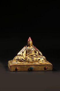 Qing: A Gilt Bronze Master Tsongkhapa Statue