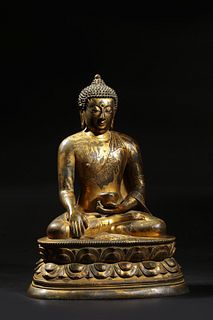 Ming: A Gilt Bronze Sakyamuni Buddha Statue