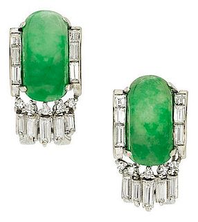 Jadeite Jade, Diamond, White Gold Earrings