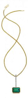 Tourmaline, Diamond, Gold Pendant-Necklace