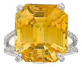 Yellow Sapphire, Diamond, Platinum Ring, Piranesi